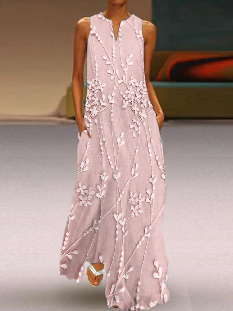 New summer women's D printed sleeveless V-neck dress