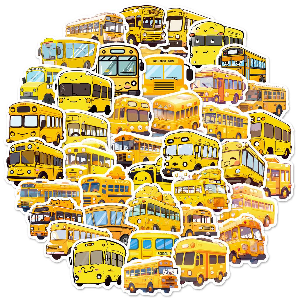 50 Cute Cartoon School Bus Graffiti Stickers Personalized Decoration Mobile Phone Notebook Waterproof and Removable