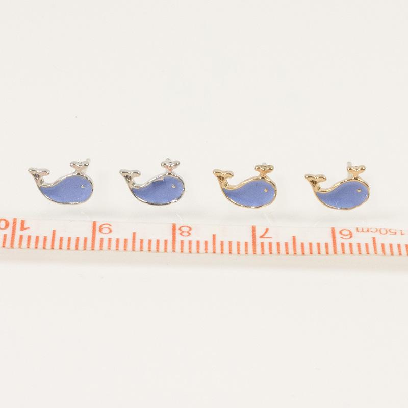 Silver Needle Japanese Style Cute Sea Blue Whale Dripping Oil Whale Small Stud Earrings Cartoon Student Stud Earrings