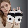 Korean Style Half Finger Gloves  Winter Velvet Mittens Soft Panda Plush Gloves  Girl
