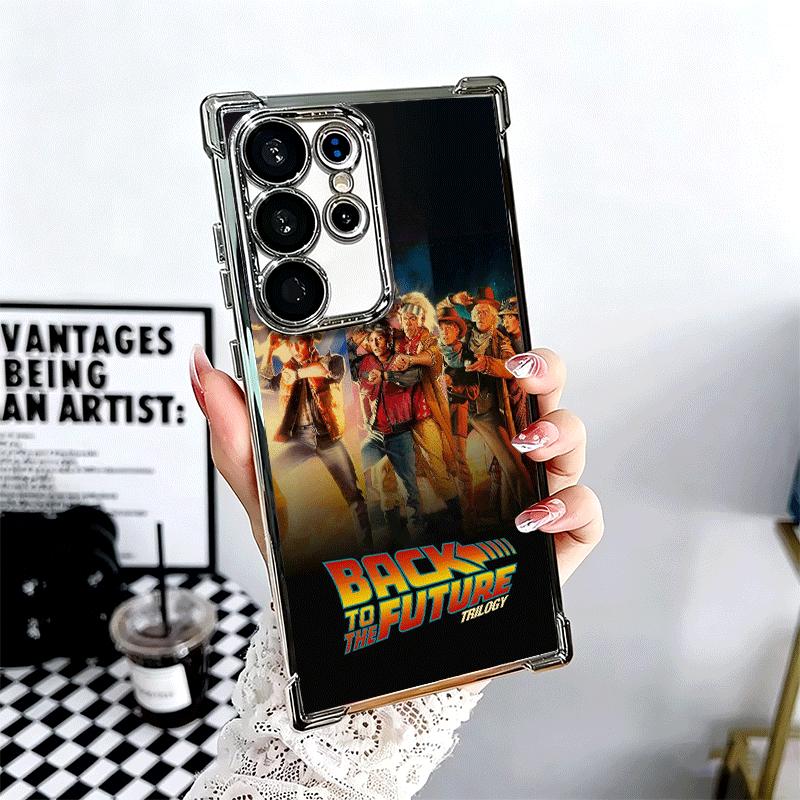 Back To The Future Plating Phone Case For Samsung Galaxy S24 S25 FE S26 Edge S23 Ultra S22 S21 Plus S20 Anti-Fall Airabag Cover