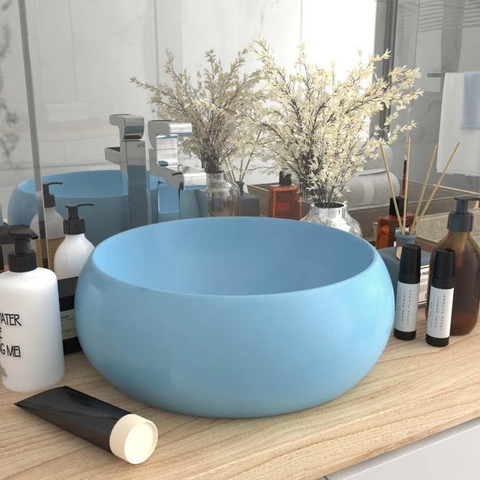 VidaXL Lavabo Rond de Luxe Vasque à Poser de Toilette Lave-mains de Salle de Bain Cuisine Vestiaire Maison Intérieur Bleu 147000
