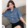 Korean Style Cinched Waist Slimming Denim Summer Top