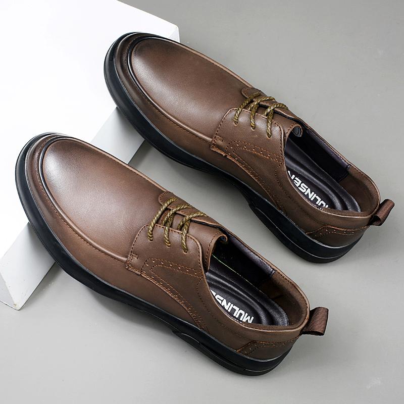 2024 New Men Business Casual Shoes Genuine Leather Soft-Soled Non-Slip Lace-Up Loafers Breathable All-Match Footwear Dress Shoes
