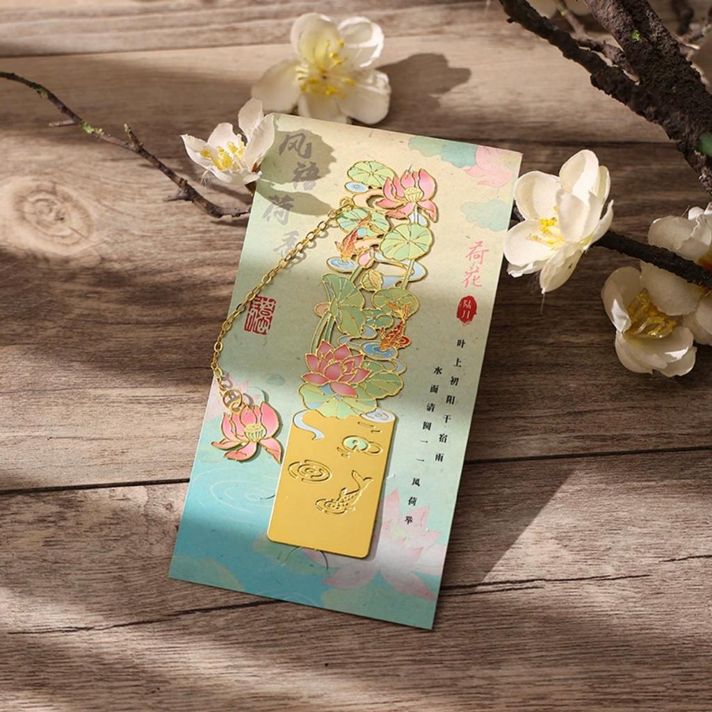 12 Monthly Climate Flowers Bookmark Exquisite Artistic Metal Bookmarks with Long Chain Tassel Students Book Clip Reading Tool