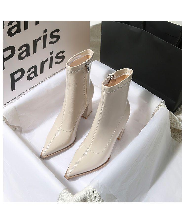 Elegant French Pointed High Heels: Spring/Autumn Korean Ankle Boots 2025, Chunky Heel Short Boots