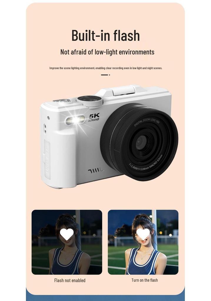 3-inch Flip Screen WiFi Beauty HD Camera, 75MP, 5K Video, 18x Zoom
