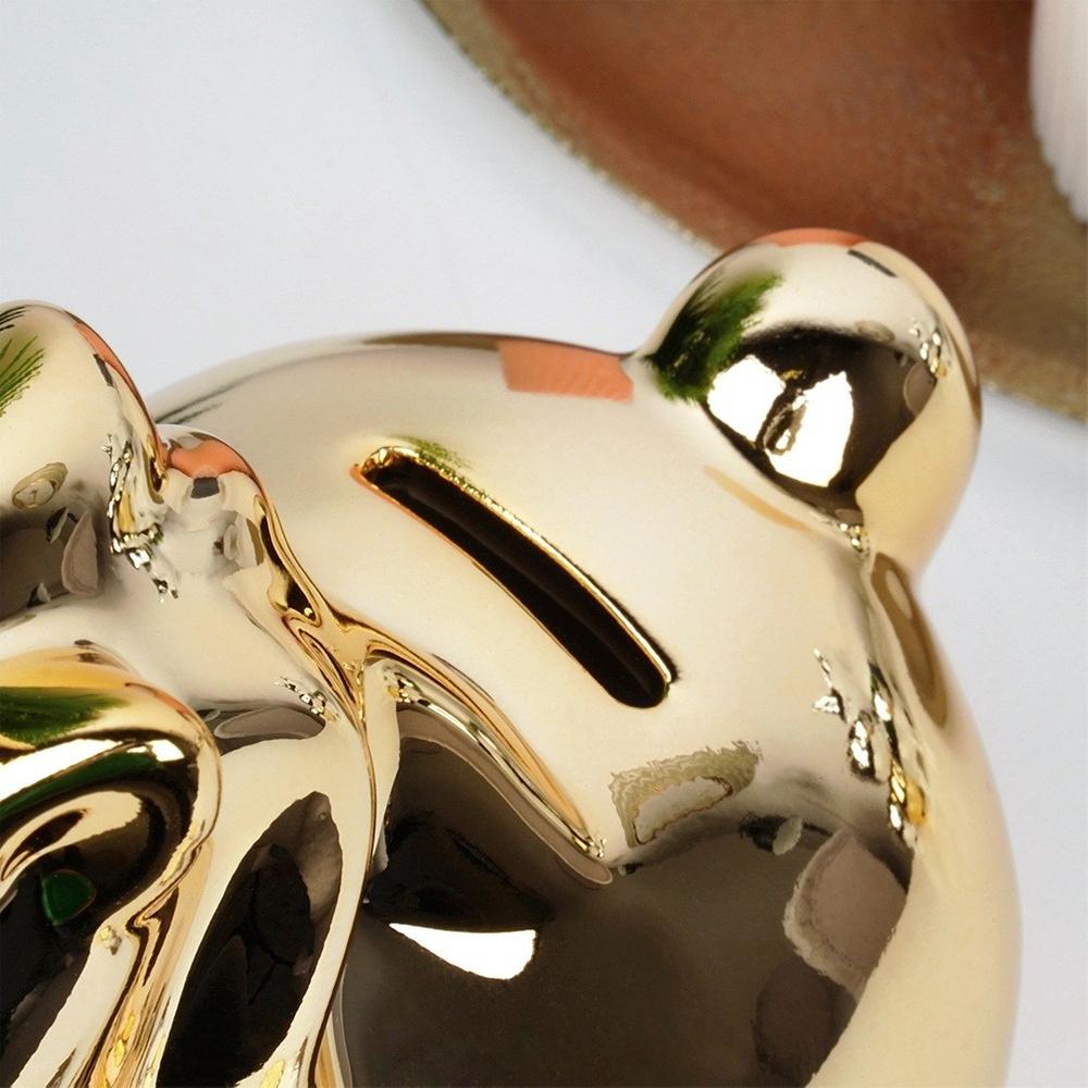 Ceramic Piggy Bank, Gold Mirror Finish, 18X10.5 Cm