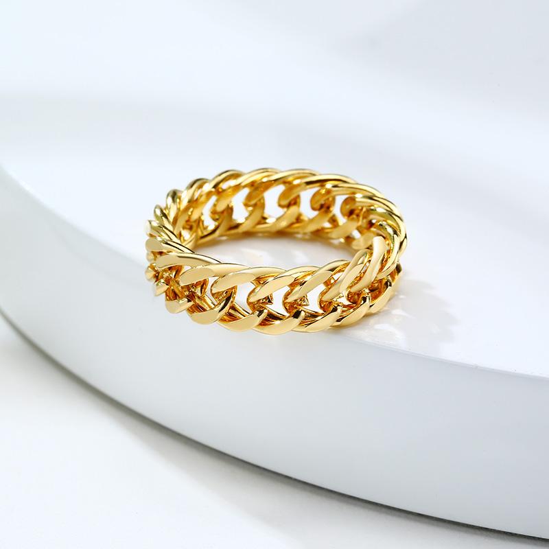 6mm Thick Chunky Chain Ring Cuban Curb Link Stainless Steel Stylish Ring for Women Girls