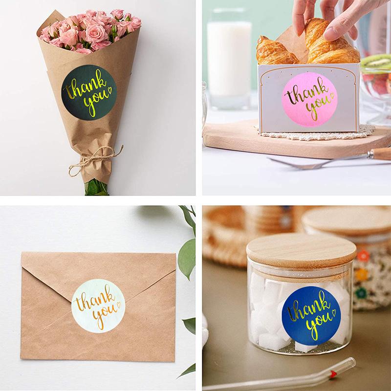 500Pcs/Roll Thank You Sticker Thank You Sealing Tape Self-adhesive Wedding Decor Labels Baking Cake Stickers Circular Gifts Bags