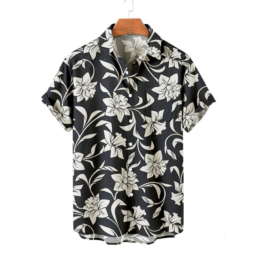 Summer Men's Flower Hawaiian Shirts Casual Vacation Short Sleeve Shirts Collar Button Up Shirt Fashion Steetwear for Mens