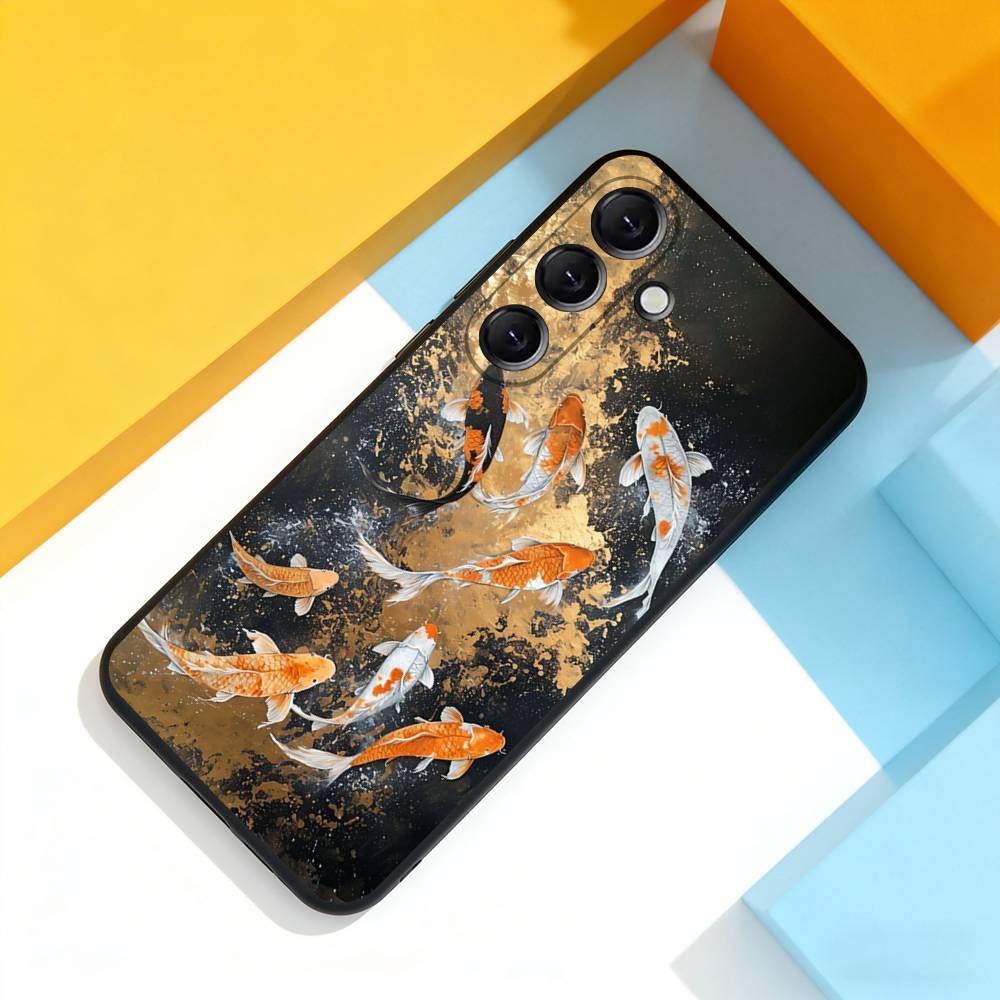 Stylish Art Koi Fish For Samsung Galaxy A 22,71,53,52,51,72,73,5G,Note,J7,8,9 Phone Case Soft Black Cover