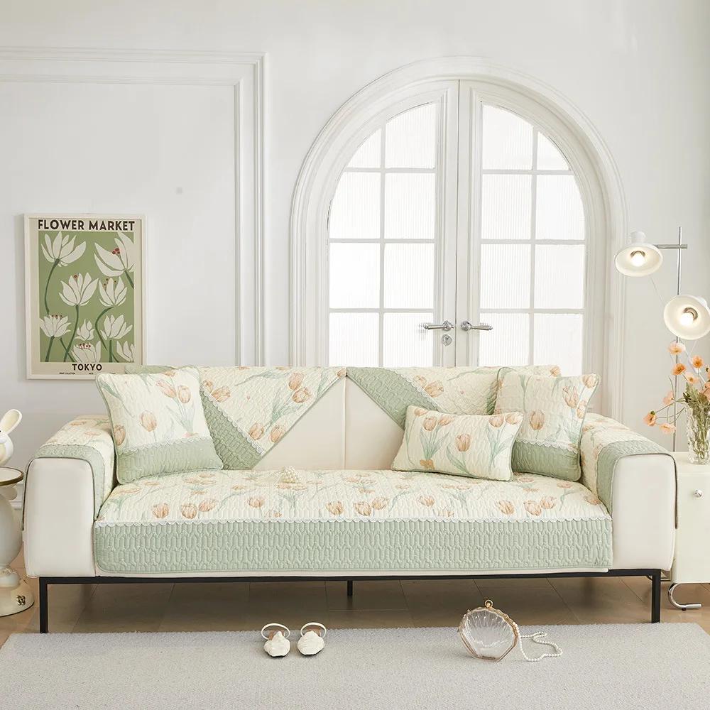 Ny Stil Året Runt Universal Soffmatta Twill Tvättad Bomull Halkfri Sittdyna Småblommig Dammtät Sofföverdrag Tyg