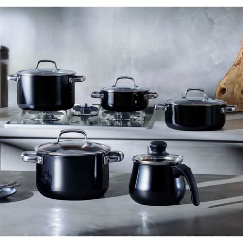 WMF FusionTech Mineral High Casserole BL (Black), a 20cm deep, double-handled pot compatible with induction and gas stoves, ideal for waterless cookin
