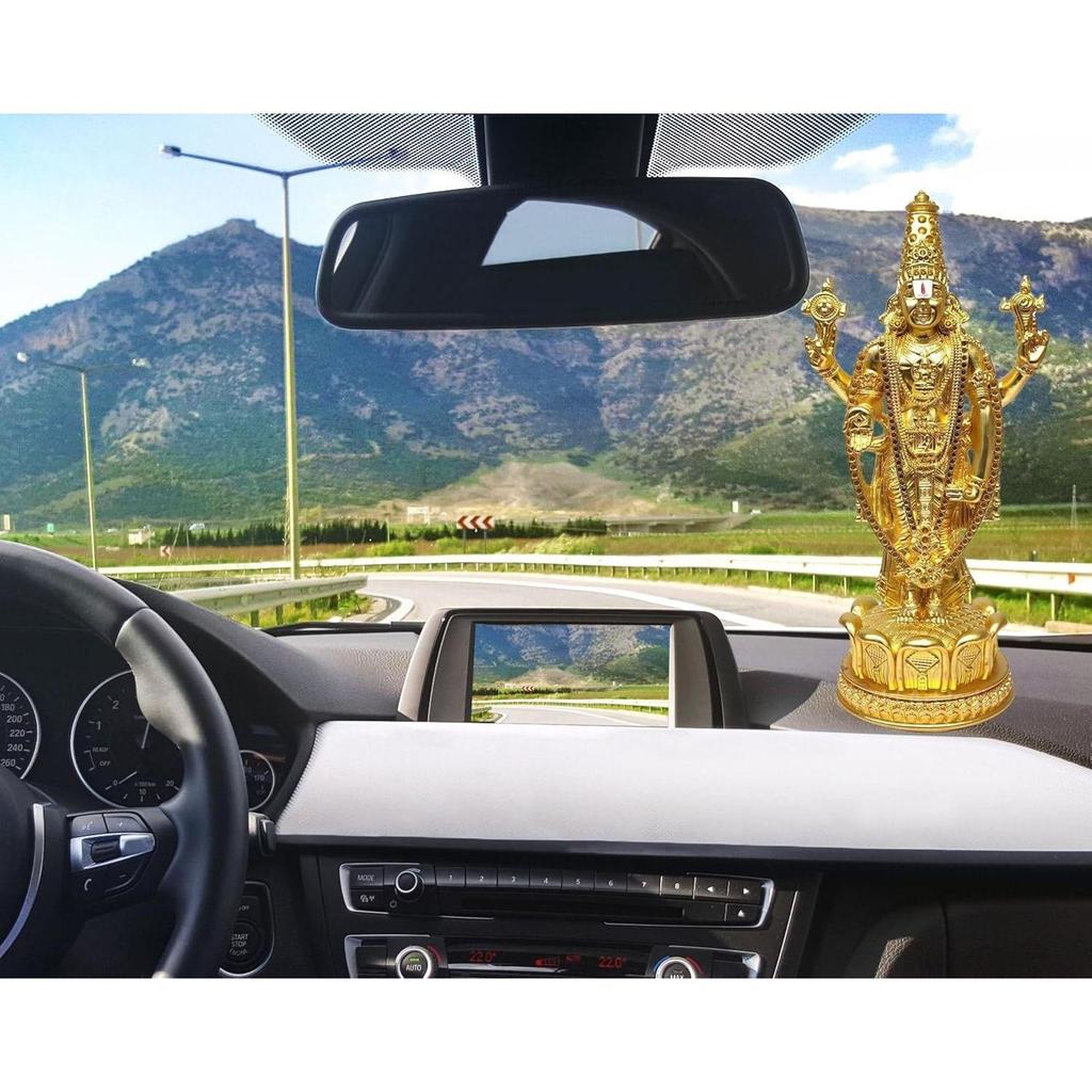 Lord Tirupati Balaji Gold Plated Matte Idol for Car Dashboard | Vishnu Ji Idol for Office Desk | Venkateswara Swamy Murti for Home Decor