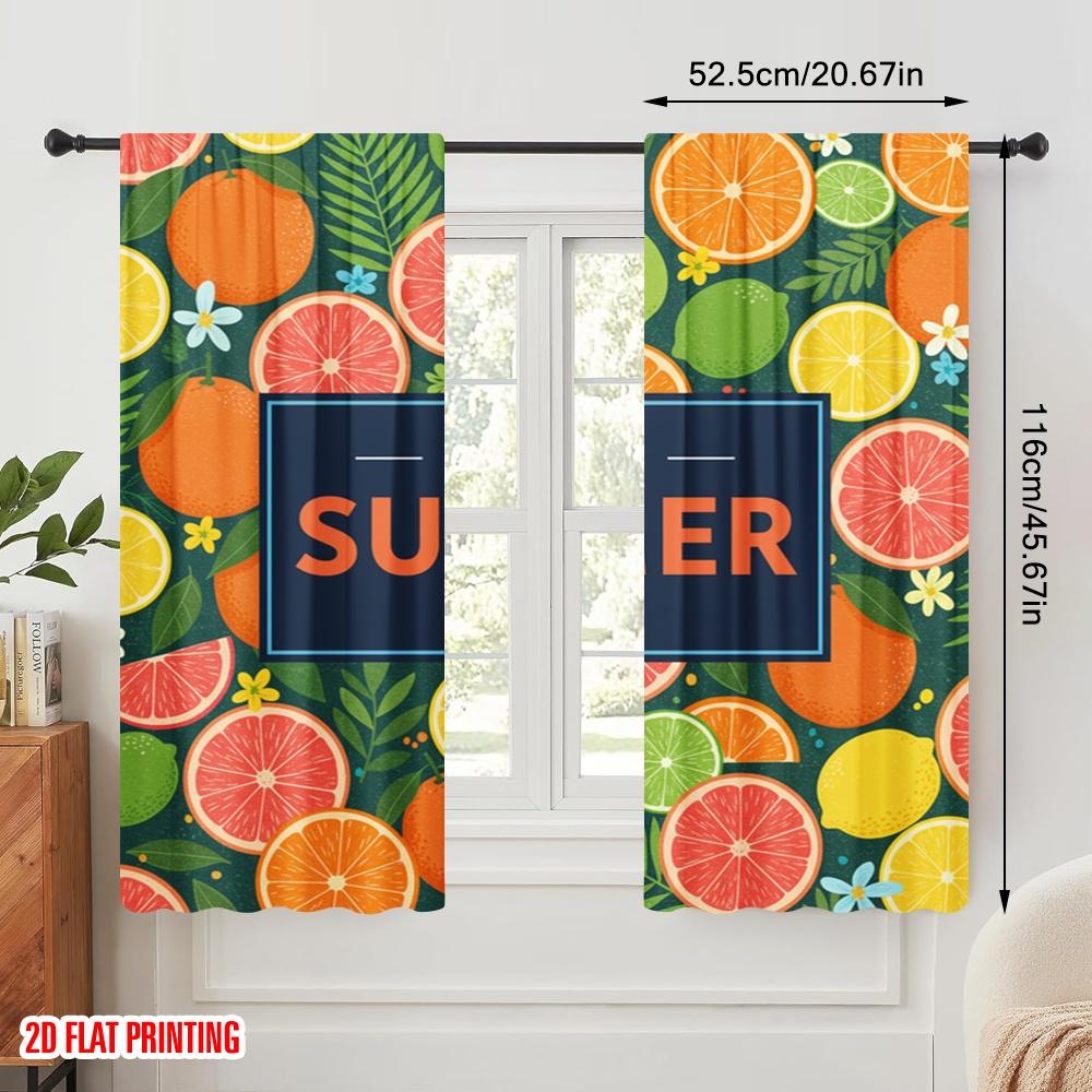 2pcs 2D Flat Printing Scene Curtain Summer Fruits Floral Vibes Polyester Without Electricity Festive Wall Decor for Holiday