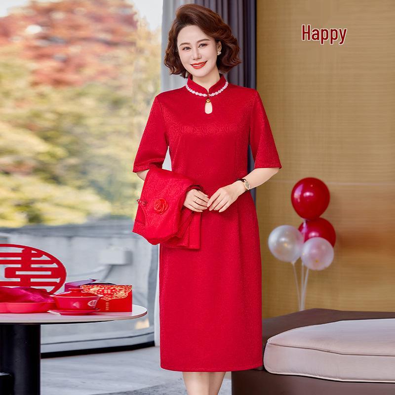 2026 Spring Autumn Elegant Beaded Mother of the Bride Wedding Banquet Dress Set