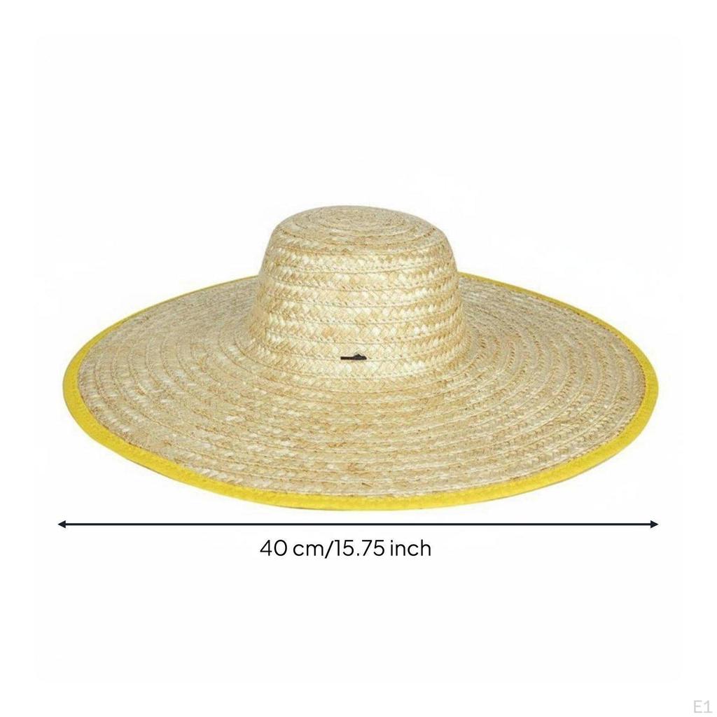 Wide Brim Straw Hat Breathable Woven Sun Lightweight Headwear for Farmers, Gardeners, Farming,