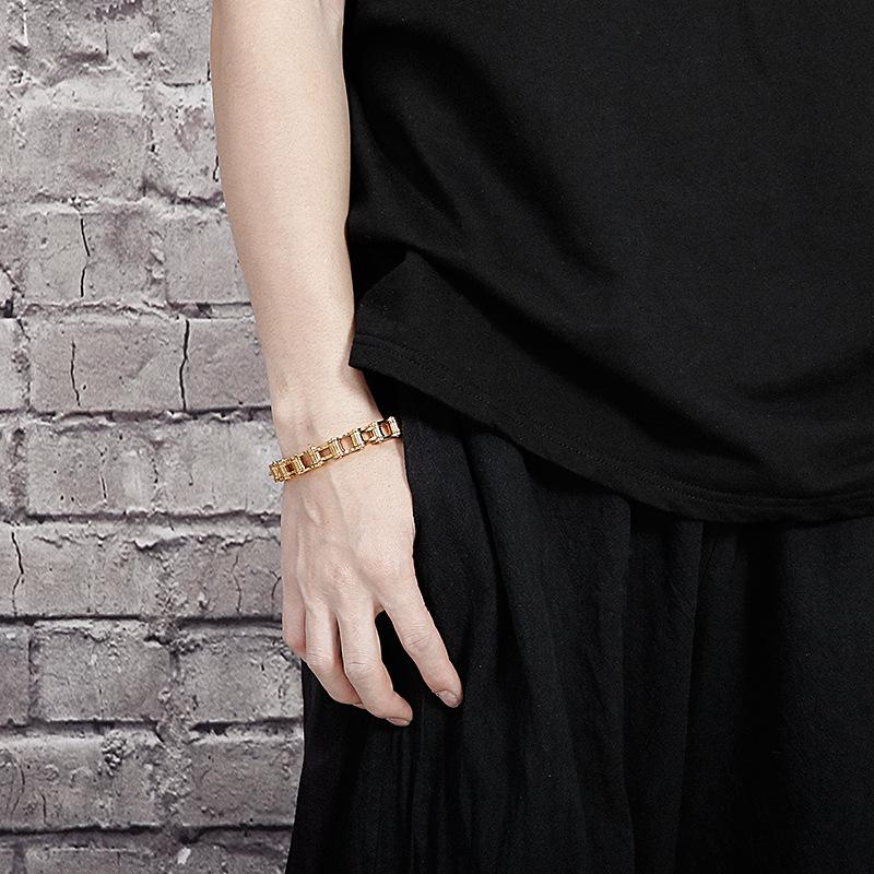 Engravable Gold Men's Stainless Steel Bracelet - European & American Minimalist Hip-Hop Style