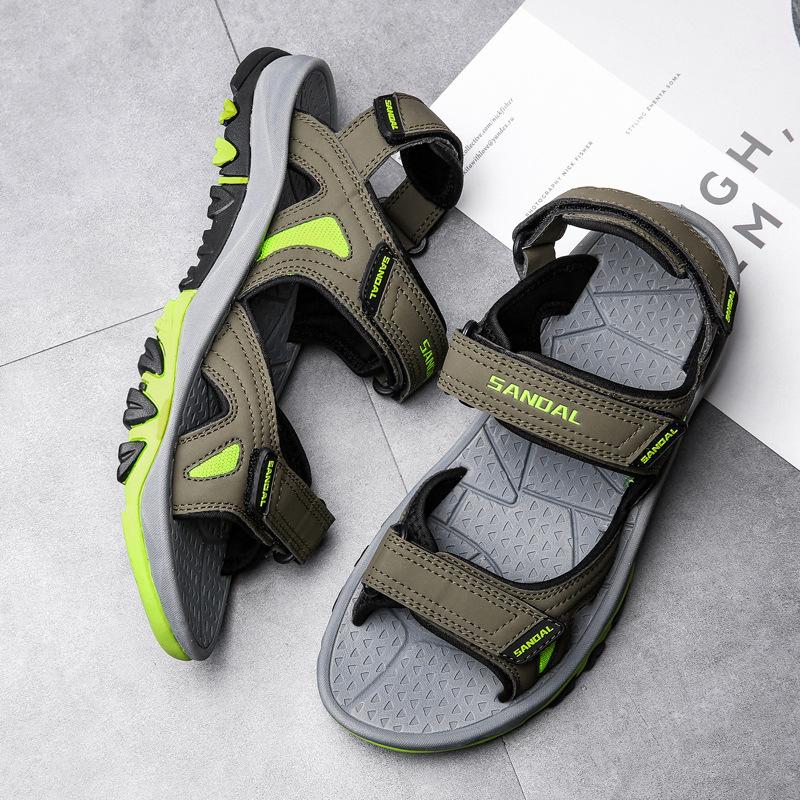 

Мужские нескользящие сандалии на крючках и петлях, прочные быстросохнущие пляжные туфли с закрытым носком, весна и лето 45 зелёный
