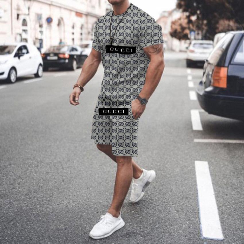 Ensemble T-shirt à manches courtes et col rond pour homme, imprimé 3D de marque de luxe d'été, ensemble short 2 pièces de haute qualité, décontracté, street, sportif