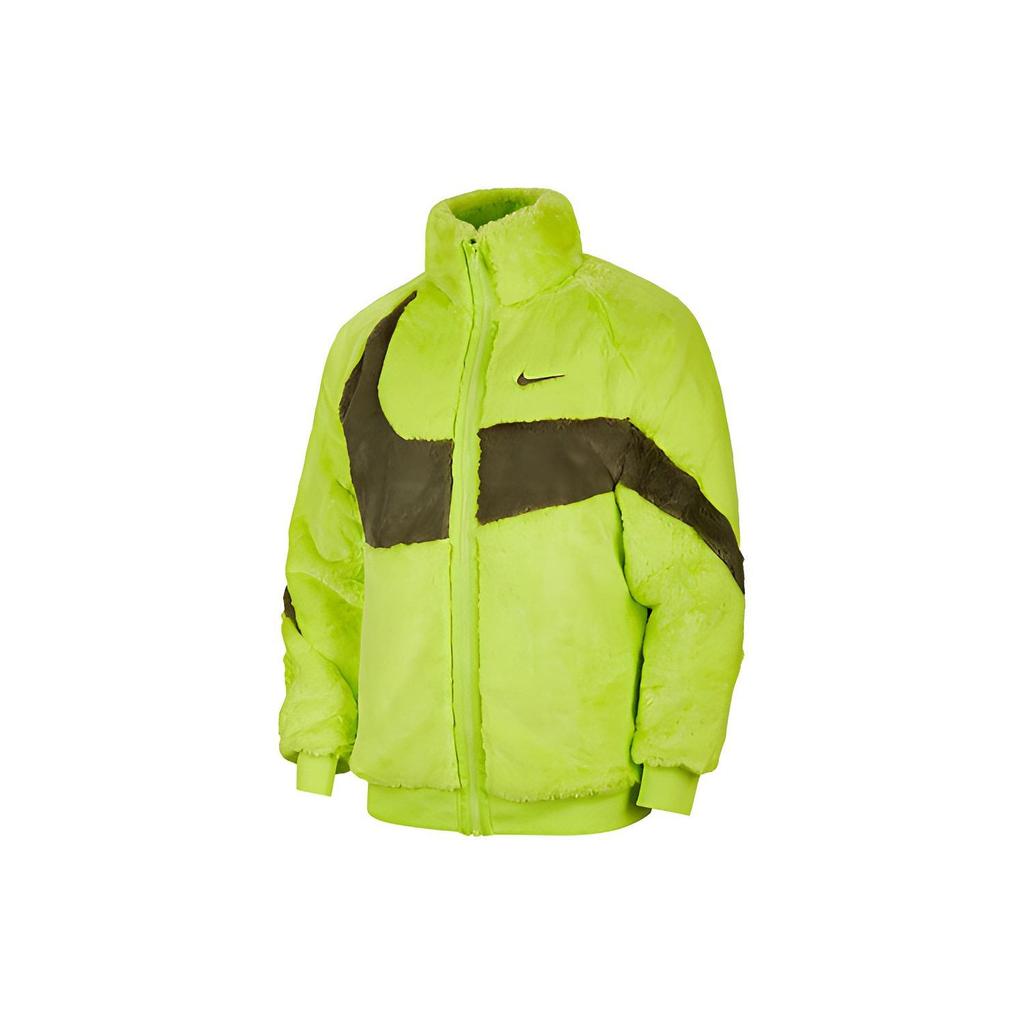 Nike Sportswear Swoosh Logo Faux Fur Mink Velvet Regular Fit Jacket Men Outerwear Green DH6685-322