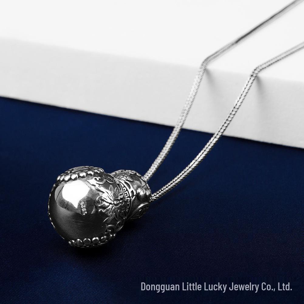 Handcrafted S925 Silver Jade Angel Gourd Pendant: Ethnic Style for Men and Women