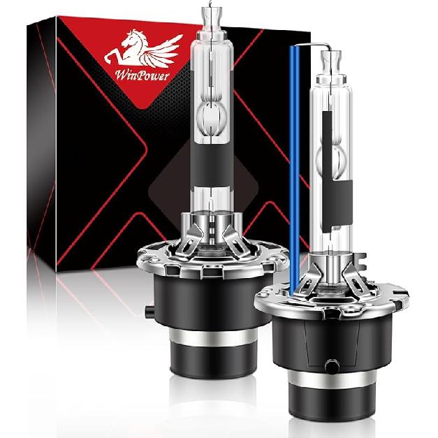 WinPower D2R Xenon HID Headlight Bulb, 8000K Ice Blue White 35W Metal Stents Base High Low Beam Replacement Lights, Pack Of 2 D2R