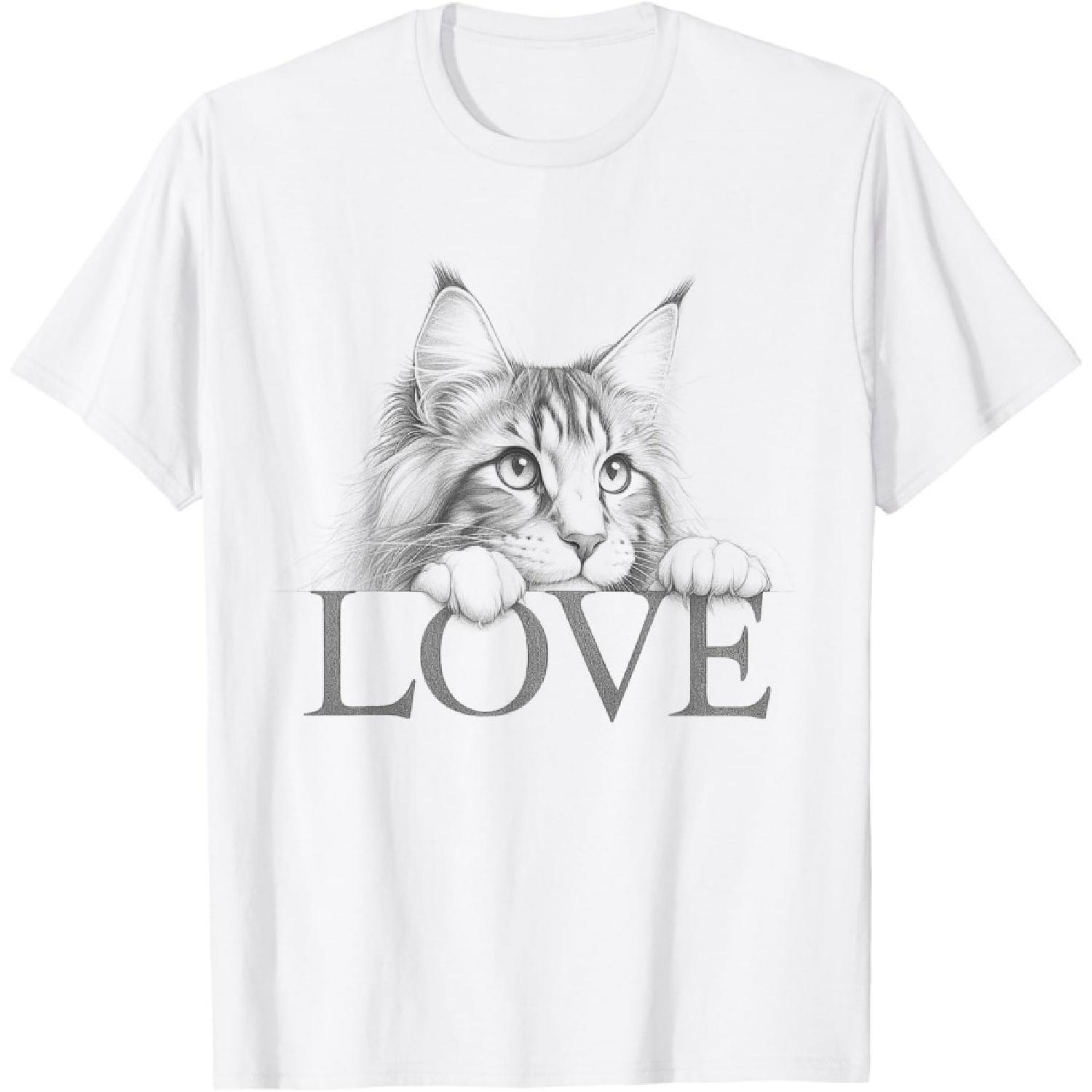 Maine Coon Cat Love Design T-Shirt S