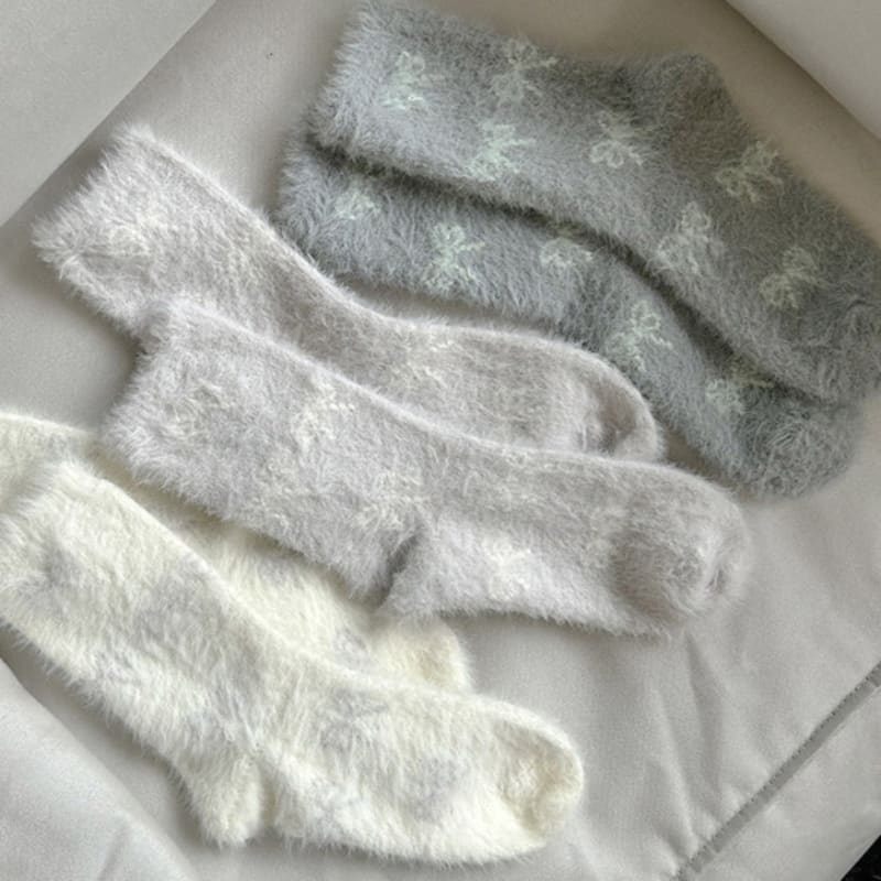 Biarritz Socks [2SET] Fluffy Ribbon Pattern Sleep Socks 3 Colors