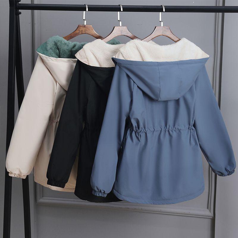 Petite Fleece-lined Thickened Women's Jacket Autumn/winter Style Korean Version Versatile Casual Cropped Loose-fit Coat