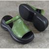 Johnature Lightweight And Thick Soled Genuine Leather Slippers Peep Toe Women's Platform Sandals