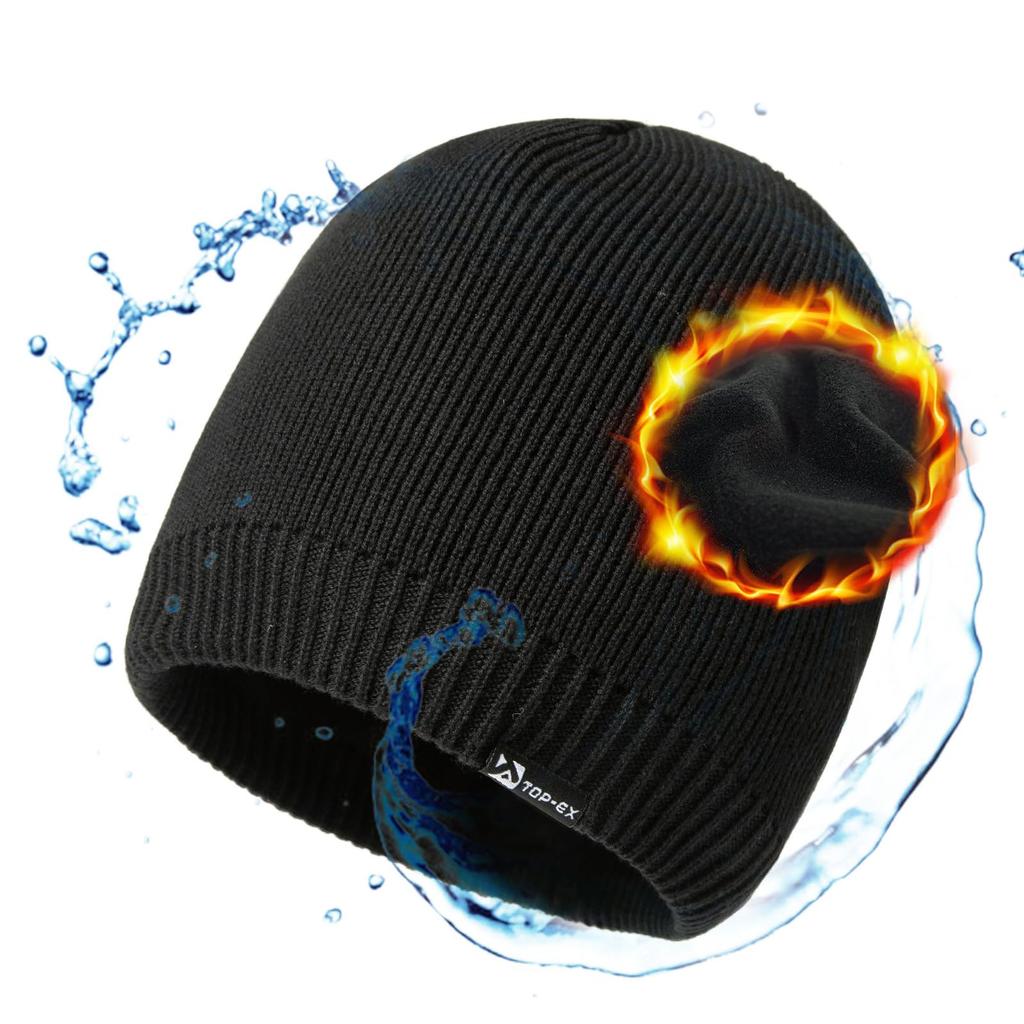 Black XL Knit Hat Waterproof Hat Knit Cap Large Size Ski Hat Snowboard Hat Small Face Effect Cold Protection Autumn Winter Bicycle Walking Skiing