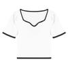 Design Sense Square Neck Knitted Short-sleeved T-shirt Tops Spring and Summer Slim Bottoming Shirt Female Casual Essential Slim Fit Pullovers Tees