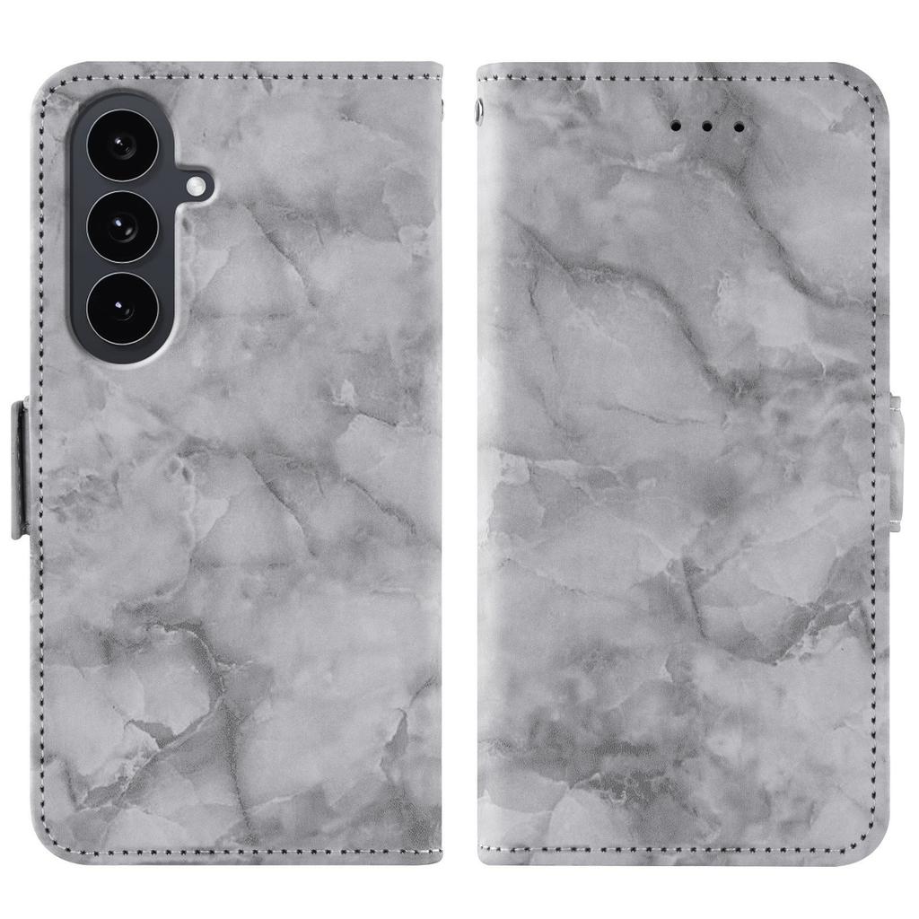 For Samsung Galaxy S26+ Leather Case Marble Pattern Phone Wallet Stand Cover with Wrist Strap