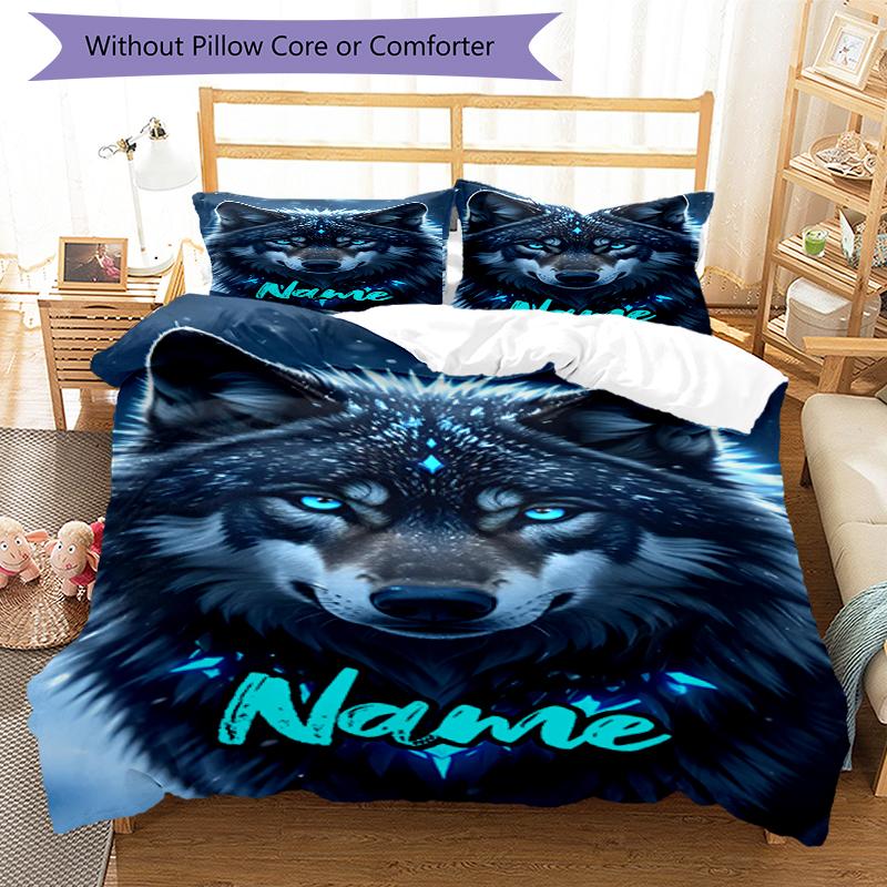 3pcs Custom Name Wolf Bedding Set Duvet Cover Closure Includes 1 Duvet Cover & 2 Pillowcases, Soft and Comfortable for All Seasons.