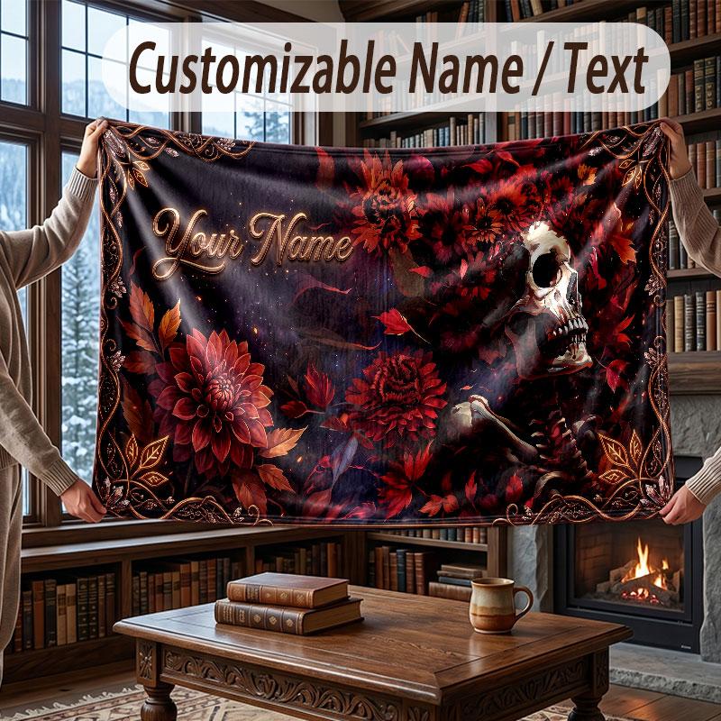 Floral Garden Theme Throw Blanket Custom Name Text Personalized Blanket Soft Cozy Blanket for Home Sofa Bed