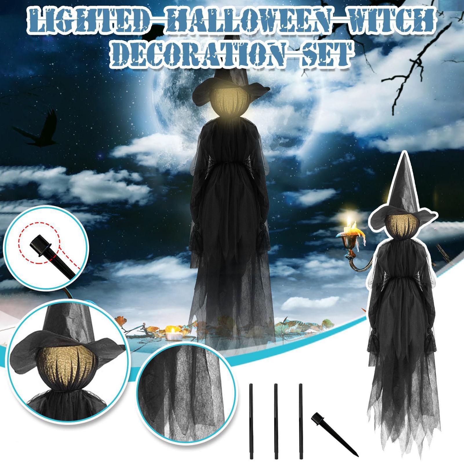 

Outdoor Witch Halloween Decorations Lighted Witches Garden Decor with Sound Halloween Scary Props for Porch Garden Lawn Patio чёрный