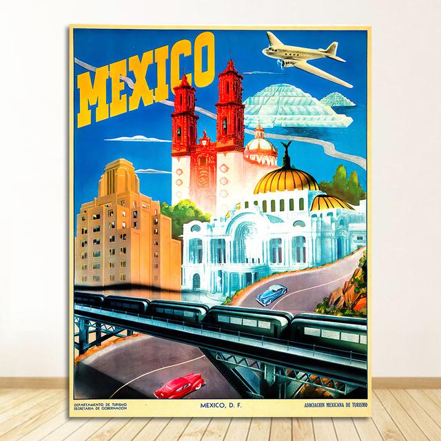 Poster Canvas Paintings Vintage Wall Kraft Posters Coated Wall Stickers Home Decorative Gift Mexico Mayan Pyramid Art Travel