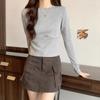 Right Shoulder Round Neck Long Sleeve T-shirt Autumn and Winter Solid Color Versatile Bottoming Layer