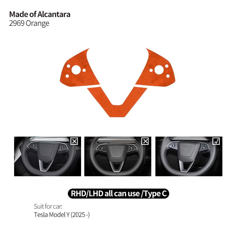 

Made of Alcantara For Tesla Model 3 (2024-)/Model Y (2025-) Steering Wheel Trim Frame Sticker Car Interior Tuning Accessories