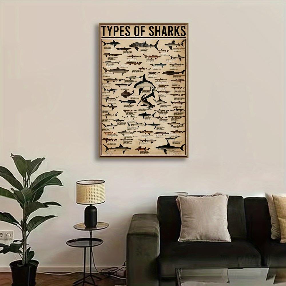 Canvas Poster - Retro Art, Types Of Sharks Canvas Painting - For Bedroom, Living Room, Corridor - Fall Decor - Wall Art & Decor