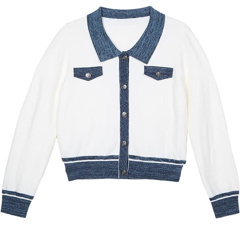 Betu Women s Faux Denim Color-block Knitted Cardigan M