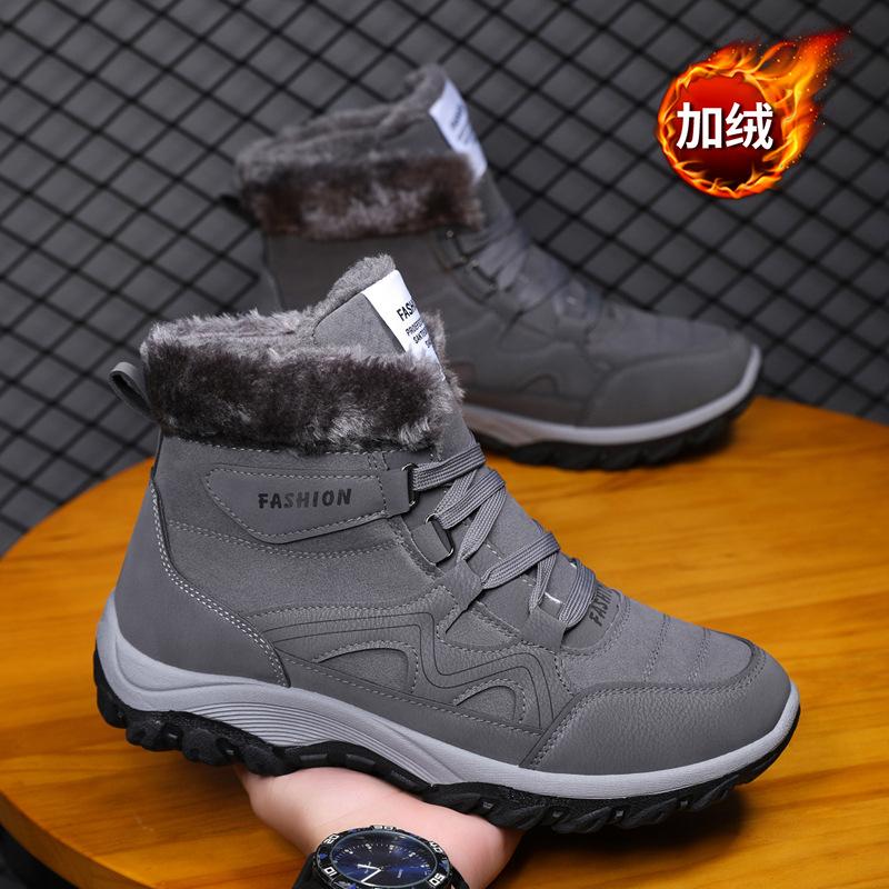 Winter cotton shoes velvet warm snow boots thick-soled mountaineering lace-up cold-resistant high-top cotton boots
