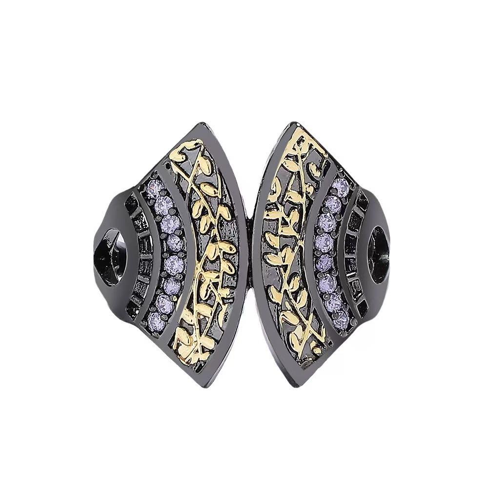 Retro Black Two-tone Ring, Fashionable Fan-shaped Ring, High-value Jewelry
