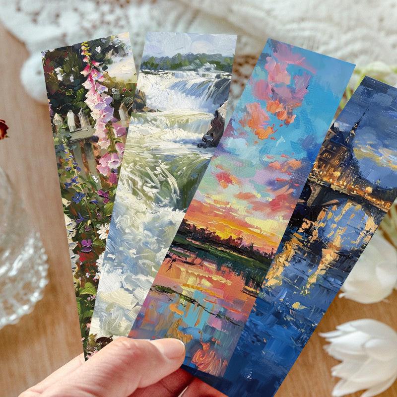 Micro Ink Set de Marcapáginas de Paisaje de Pintura al Óleo de 30 Hojas: Creativos Clips de Libro DIY para Estudiantes y Entusiastas del Arte