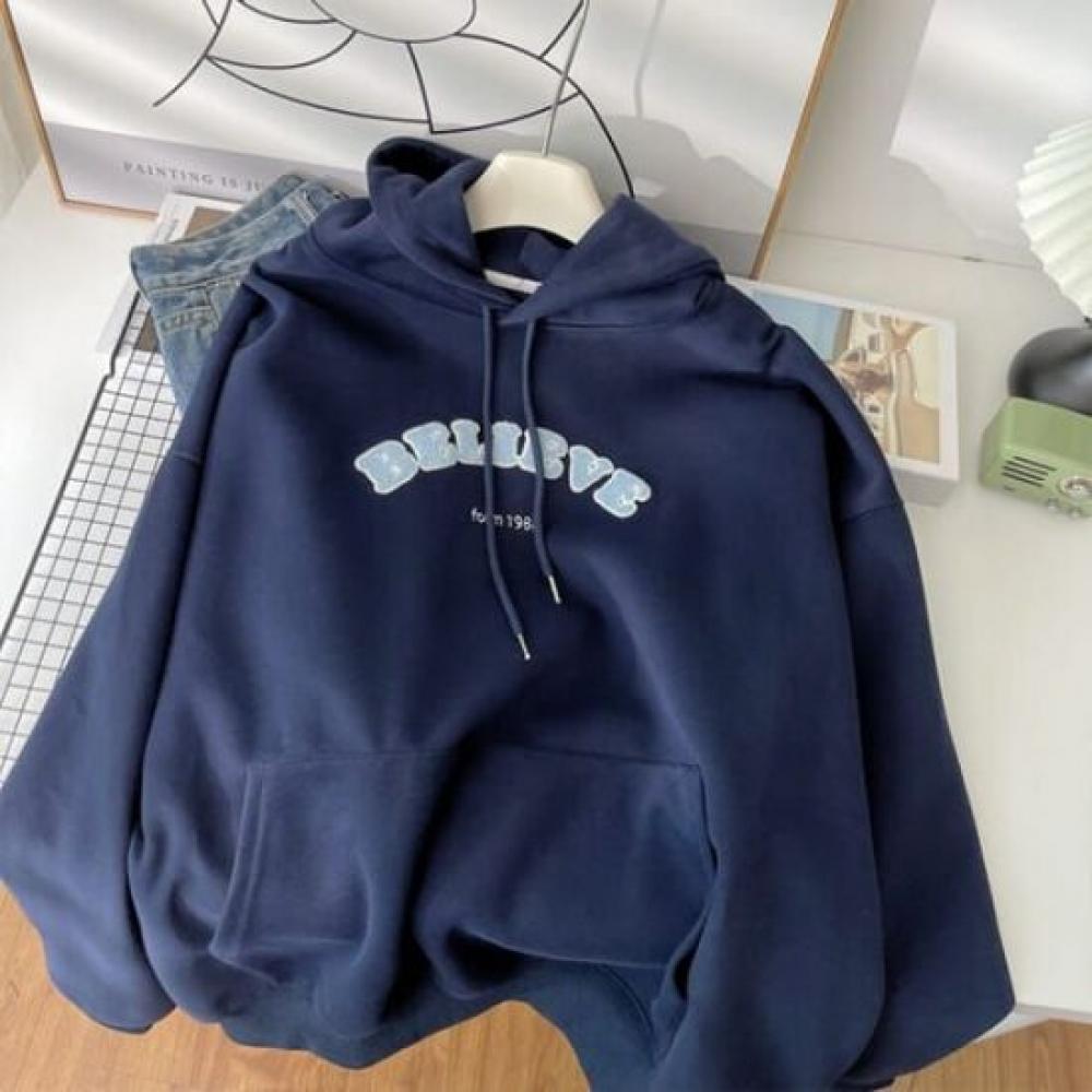 Navava Men Casual Loose Fit Pocket Lettering Long Sleeve Hoodie Nt3172