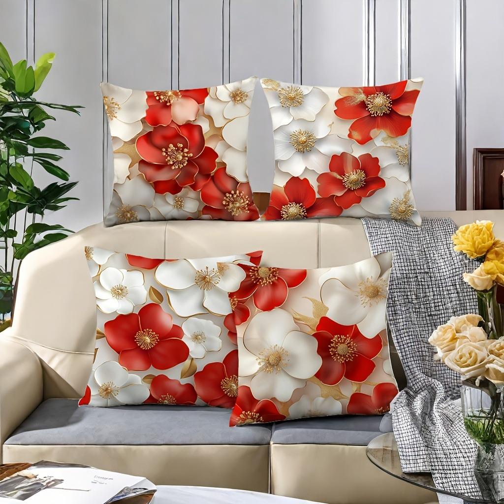 Red And White Floral Pattern Home Decor Pillow Cover Living Room Sofa Polyester Cushion Cover With Zipper
