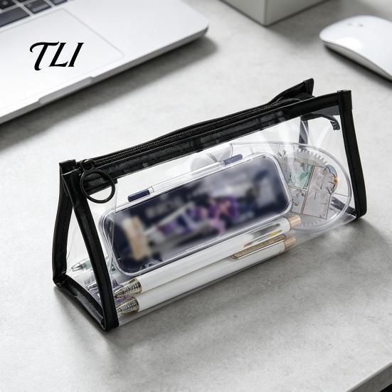 School Supplies Case Transparent PVC Pencil Case, Large Capacity Waterproof Stationery Student Pen Storage Organizer, Durable Zipper Bag for Exam