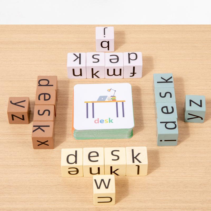 Montessori Spelling Card Game: Educational Toy with Face-Changing Blocks for Early English Learning